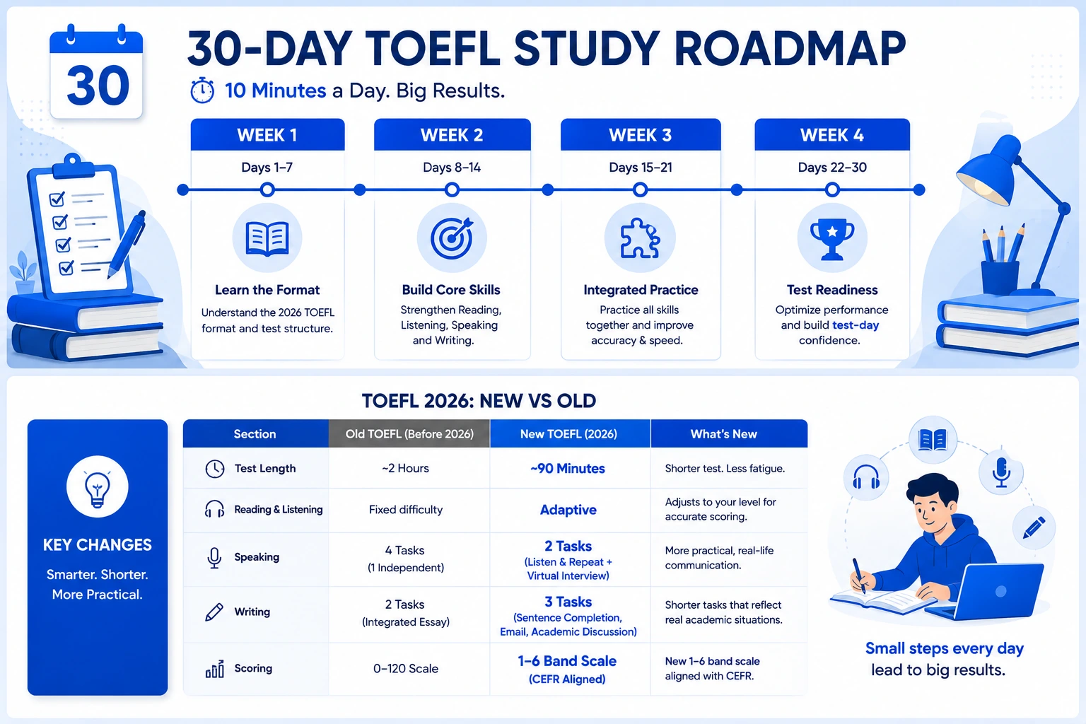 30-day TOEFL study plan roadmap for 2026 with micro-learning practice schedule